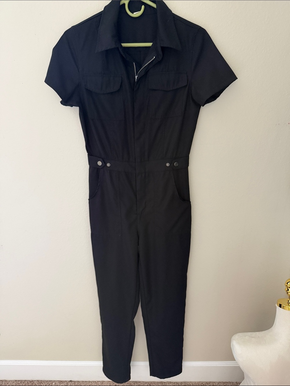 Women's Black Short-Sleeve Utility Jumpsuit
